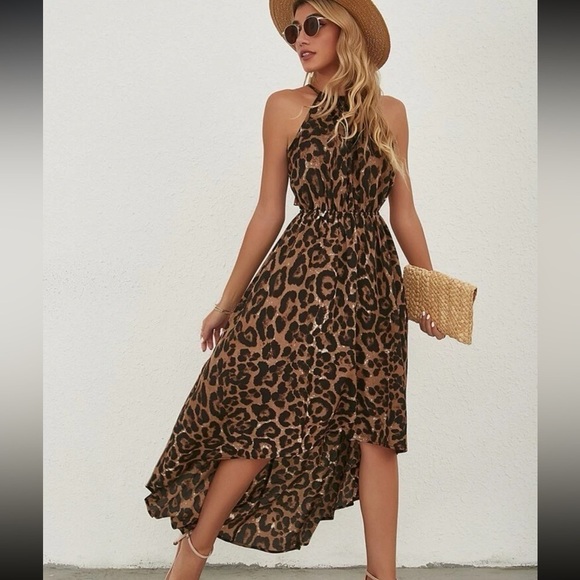 Leopard Print Ruffle high low backless Dress size Small - Picture 5 of 16